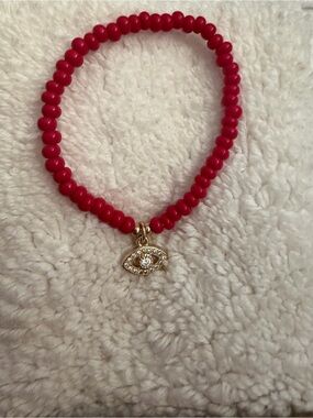 Red agate Bracelet with Gold filled Evil Eye Charm for little girl, nwot